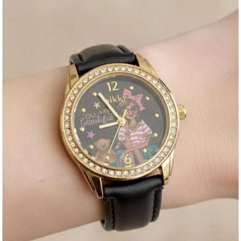 Nikki Lee Gold and Black Watch with inspirational quote